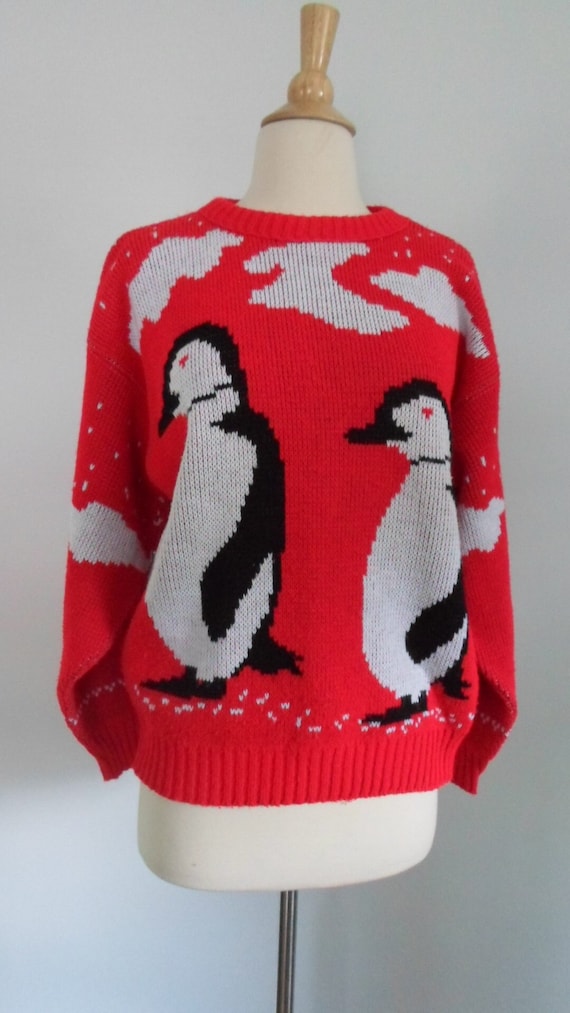 1980s 1990s Fairy Kei KAWAII Red PENGUIN Oversize 