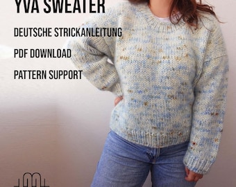 Strickanleitung Basic Pullover Grobstrick | Stricke einen Pulli "Yva Sweater" | DEUTSCHE STRICKANLEITUNG