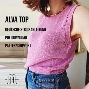 Knitting pattern for a round-neck summer top | Top knitting pattern &quot;Alva Top&quot; | GERMAN INSTRUCTIONS