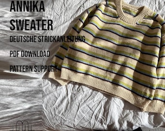 Patrón de punto para un jersey de rayas | Patrón de punto para el jersey "Annika" | INSTRUCCIONES EN ALEMÁN