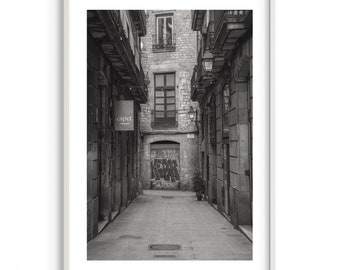 Impression d'art de photographie de rue de Barcelone | Photo originale en noir et blanc | Art mural Europe