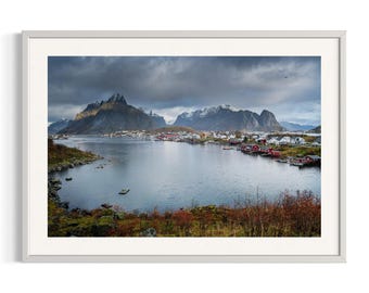 Norway | Lofoten | Reine | Colours | Art Print | Original photography | Nature | Fjords | Snow | Aerial | Sunset | Artwall