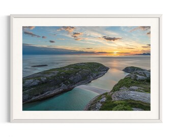 Norway | Hovdsundet | Sea | Colours | Art Print | Original photography | Nature | Beach | Midnight sun | Aerial | Drone | Sunrise | Sunset
