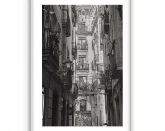 Impression d'art de photographie de rue de Barcelone | Photo originale en noir et blanc | Art mural Europe