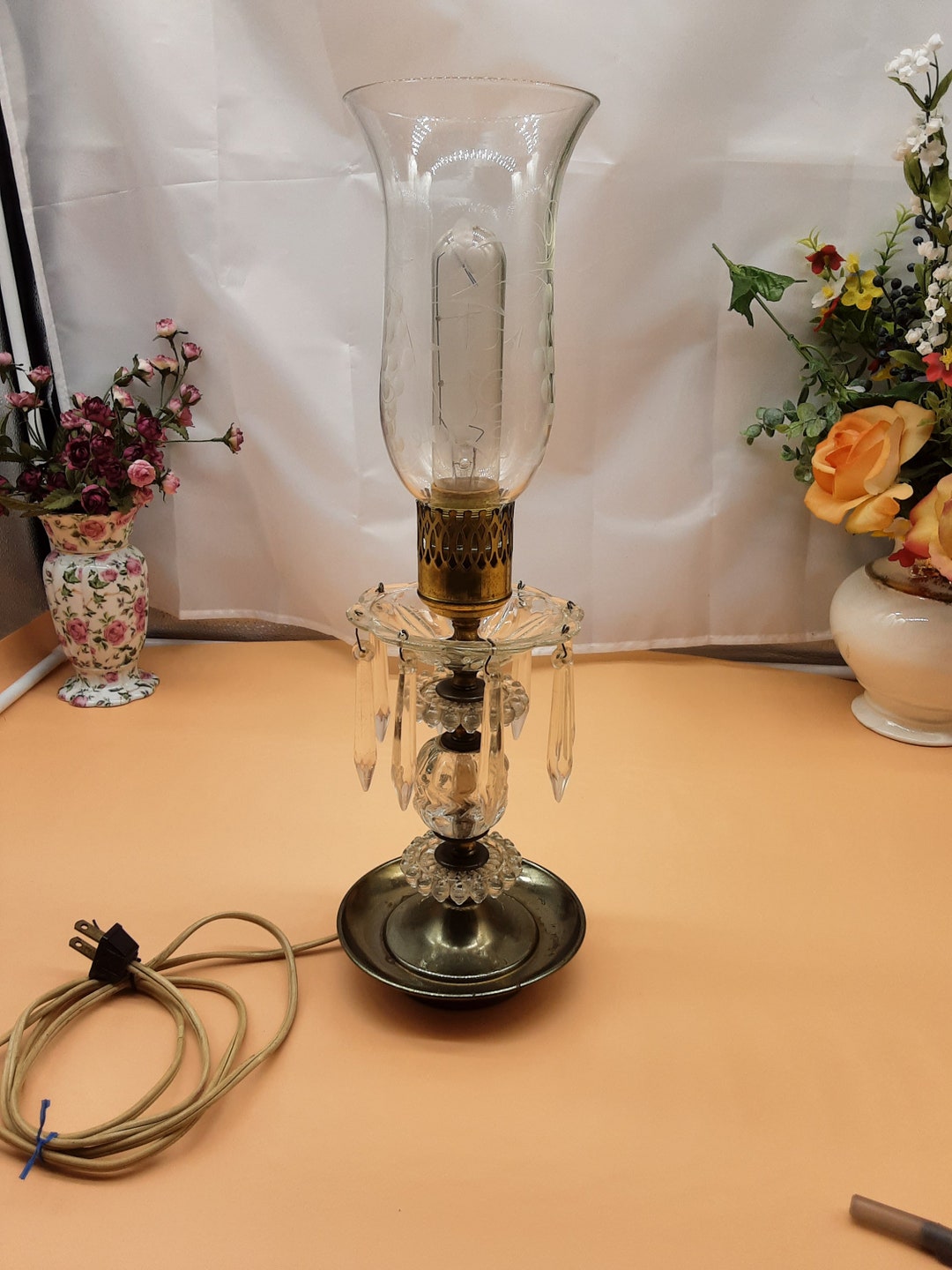 Vintage 1940's Table Lamp With Prisms. Glass & Brass Body Type Etsy