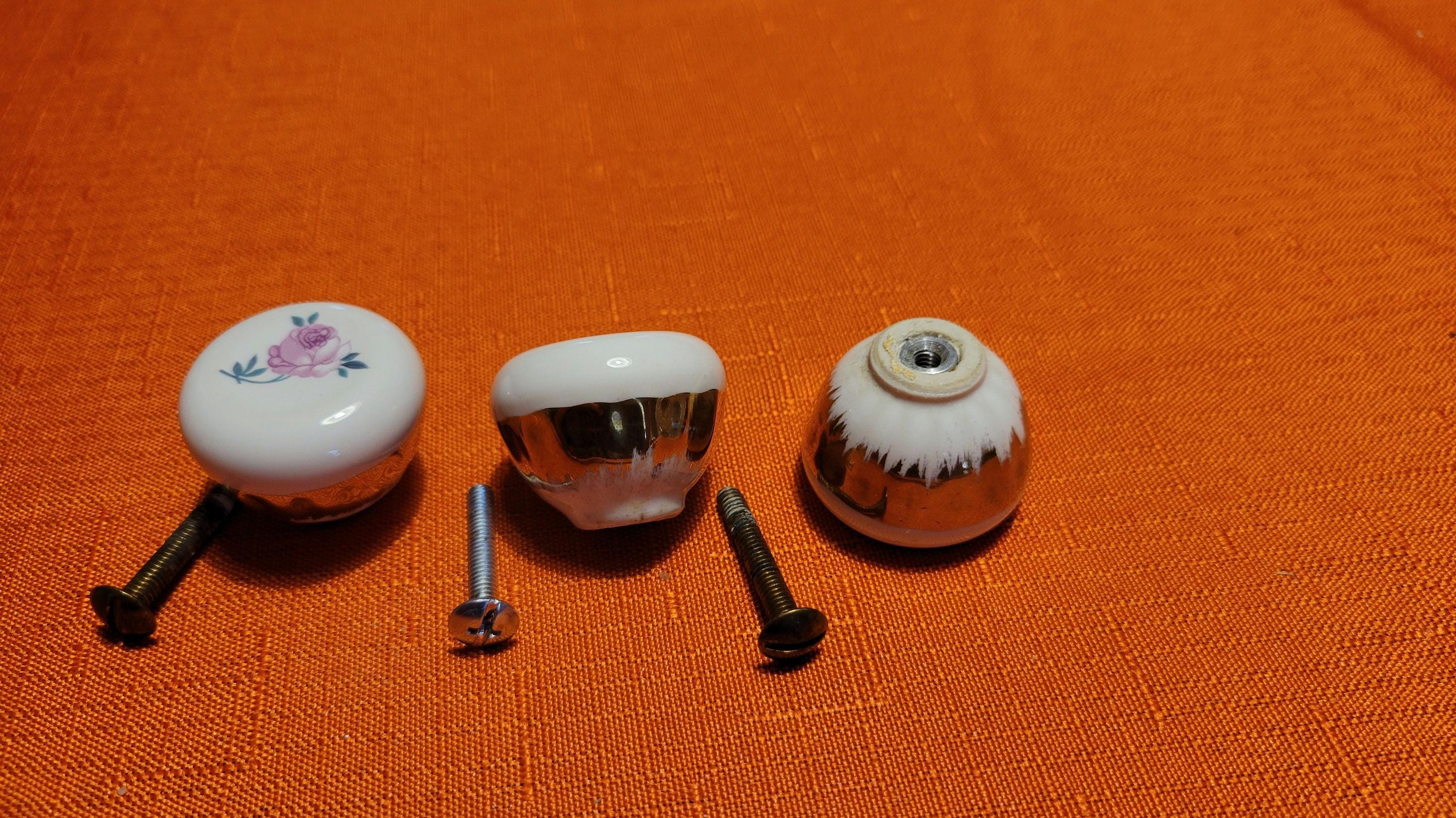 Vintage Porcelain Mushroom Drawer Knobs: White, Rose, Gold - Set of 3