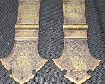 Antique Pair of Reclaimed Brass Strap Hinges Antique Ornate Casting