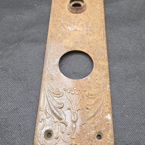 Authentic Vintage Late 1800's - Early 1900's Victorian Style Pressed Brass Door Knob Backplate - Lock Hole - Rounded Top & Bottom