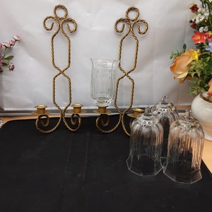 Vintage Gold Twisted Wire Wall Sconces - Tall Candle Holders