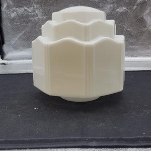 Rare Vintage 1930s ART DECO Milk Glass Skyscraper Ceiling light Fixture Shade GLOBE