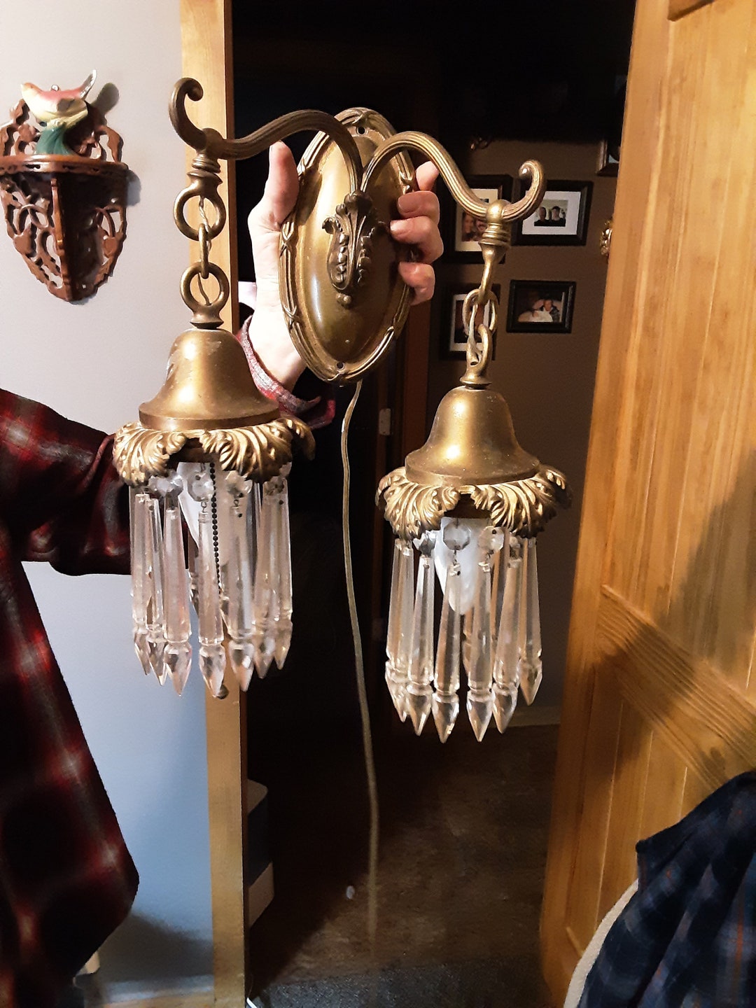 Wired HEAVY Brass Sconces With Prisms French 1900s Beautiful Etsy