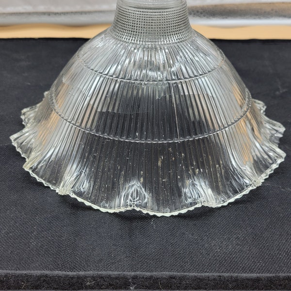 Vintage Holophane style Clear Glass Ribbed Lamp Shade Ruffled Edge