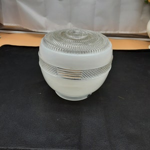 Vintage Frosted Glass and Clear Glass Drum Bullseye Flush Mount Ceiling Fixture Globe Circa 1950&#39;s