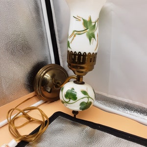 Vintage Ivy Hand Painted Milk Glass sconce wall lamp