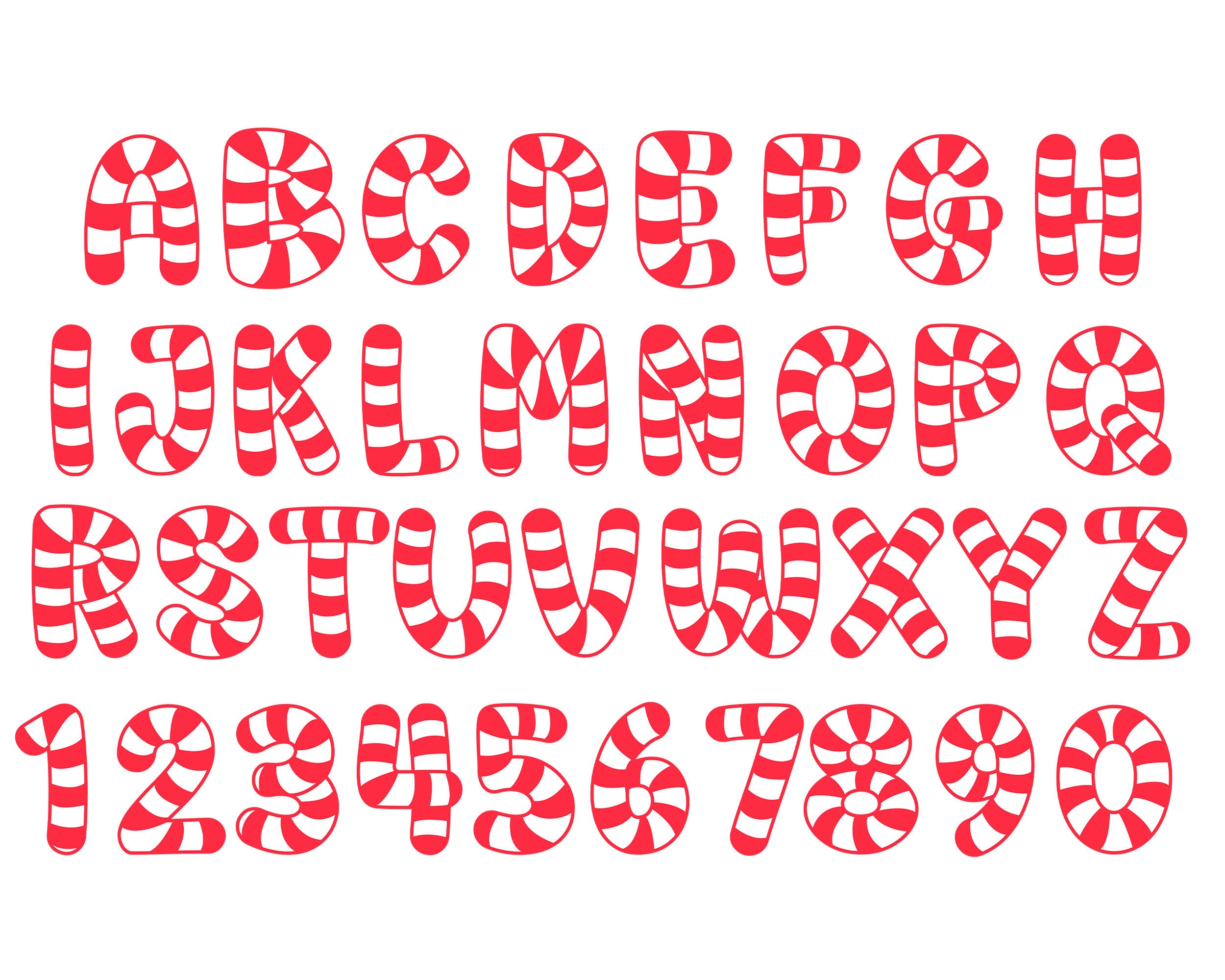 Candy Cane Alphabet, Candy Cane Font Svg, Christmas Alphabet, Christmas