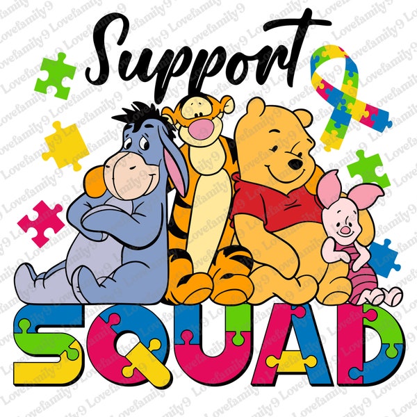 Support Squad Autism Png, Autism Png Design, Autism Awareness Png, Winnie The Pooh, Cartoon Autism Png, Puzzle Pieces Png, Awareness Png