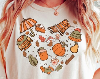 Retro Love Fall Pumpkin Leaves PNG Sublimation, Pumpkin Season Heart Fall Png, Autumn Elements Clipart, Cute Fall Shirt Design, Thanksgiving