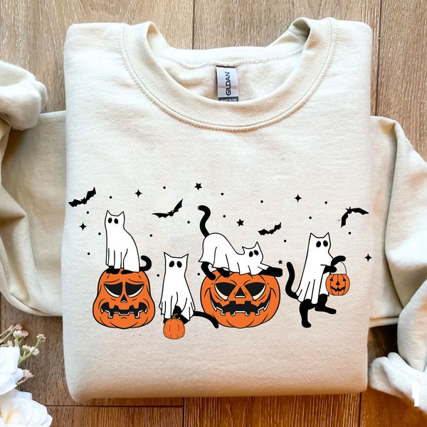 Funny Halloween Ghost Black Cats Pumpkin Png, Halloween Png, Halloween Pumpkin Png, Halloween Vibes Png, Spooky Season Png for Sublimation