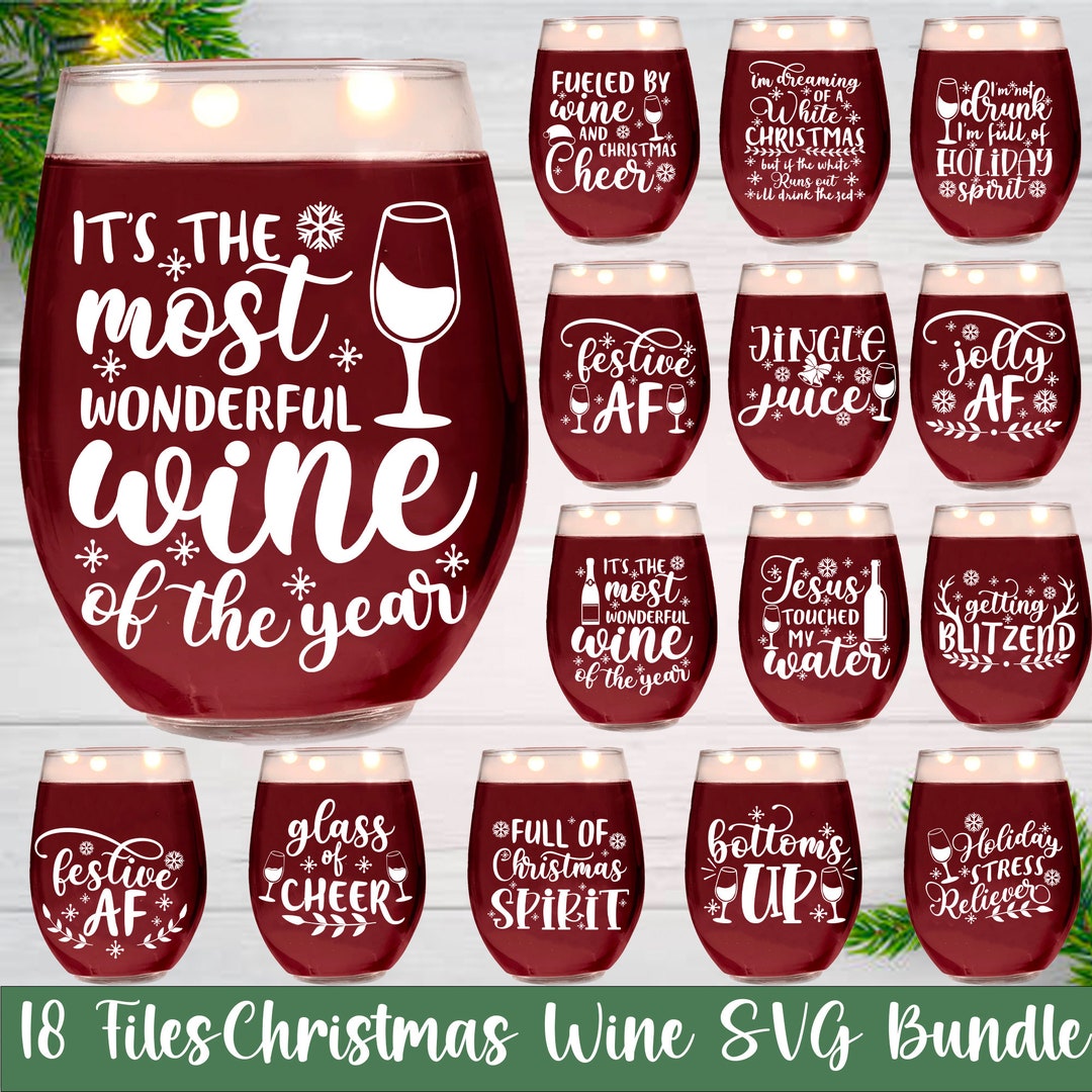 Christmas Wine SVG Bundle, Christmas Wine Glass SVG Bundle, Christmas