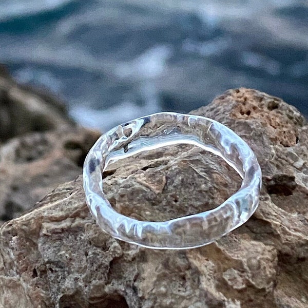 Transparent Glass Ring, Ice Crystal Ring, Unique clear glass ring, Handmade gift ideas for her, Glass finger ring