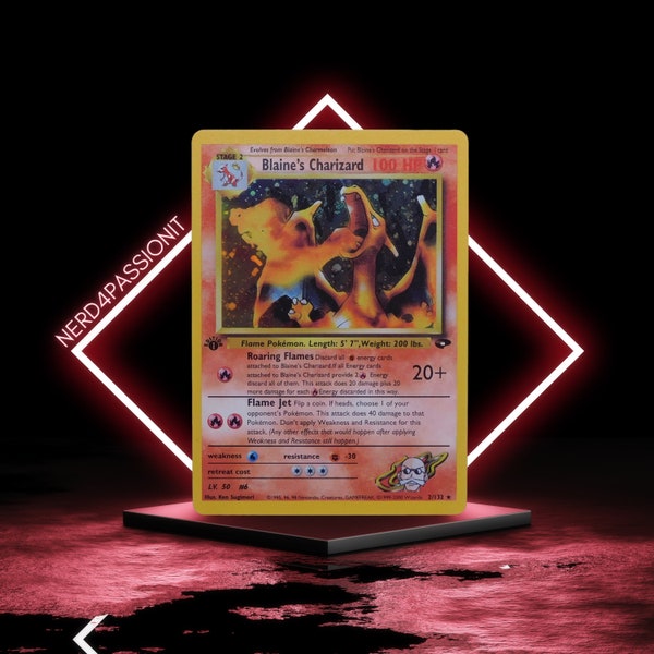 Blaine's Charizard 2/132 Gym Challenge Vintage-ыысококачественная прокси -карта-Glossy Cosmo Holo