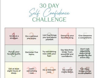 30 Day Self Confidence Challenge | Self Esteem Worksheet | Self Confidence Planner | Self Esteem Planner | Instant Download