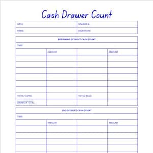 Drawer Cash Report.pdf Cash Drawer Count Sheet | Daily Count Sheet | Retail Business Money ...
