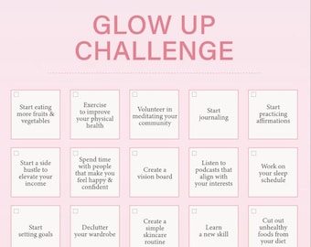 30 Day Glow Up Challenge | Self Esteem Worksheet | Self Confidence Planner | Self Esteem Planner | A4 Size | Instant Download