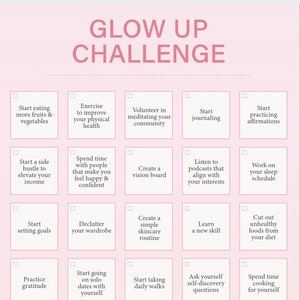 30 Day Glow up Challenge | Self Esteem Worksheet | Self Confidence ...