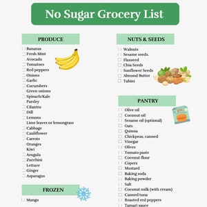 No Sugar Food List | Sugar Free Grocery List | No Sugar Grocery List | Sugar Free Food List PDF | Sugar Detox | Instant Download