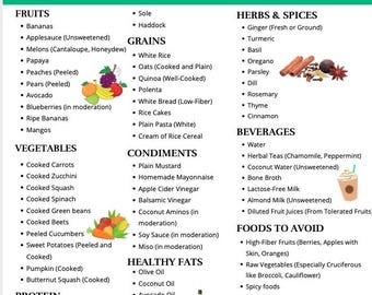 Ulcerative Colitis Grocery List | A4 Size | Instant Download
