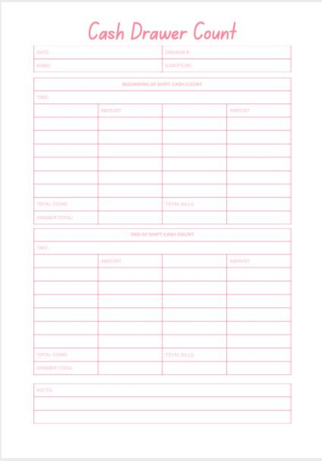 Drawer Cash Report.pdf Cash Drawer Count Sheet | Daily Count Sheet | Retail Business Money ...