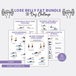 30 Day Lose Belly Fat Challenge Bundle | Flat Belly Workout | 30 Day Abs Challenge| At Home Workout | Get Fit Challenge | Instant Download