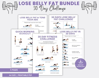 30 Day Lose Belly Fat Challenge Bundle | Flat Belly Workout | 30 Day Abs Challenge| At Home Workout | Get Fit Challenge | Instant Download