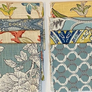 Blue and Yellow Toile, Floral and Geometric Studio Scraps / 12&quot;x12&quot;/ 8 Piece Fabric Bundle