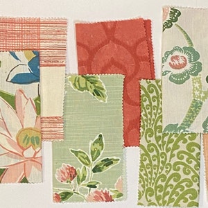 Floral Lily Pattern in Pink and Green mixed with Leopard, Plaid and Geometric Prints / - 8x8 - 8pc/Fabric Bundle