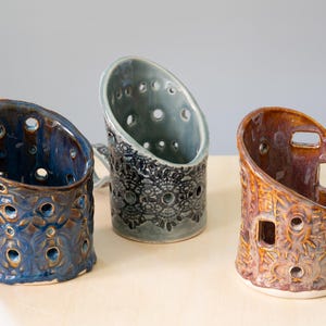 Handmade Carved Ceramic Candle Holder: Boho Luminary