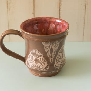 Handmade Ceramic Coffee Mug: Wheel-Thrown, Hand-Carved Sgraffito, 12 oz Stoneware Pottery Cup