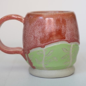 Handmade Stoneware Coffee Mug: 7 Oz Carved Floral Ceramic Mug