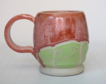 Handmade Stoneware Coffee Mug: 7 Oz Carved Floral Ceramic Mug