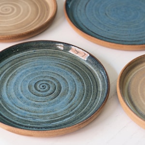 Handmade Swirl Ceramic Dessert Plate: Minimalist Stoneware Bread Plate, Stackable Dinnerware