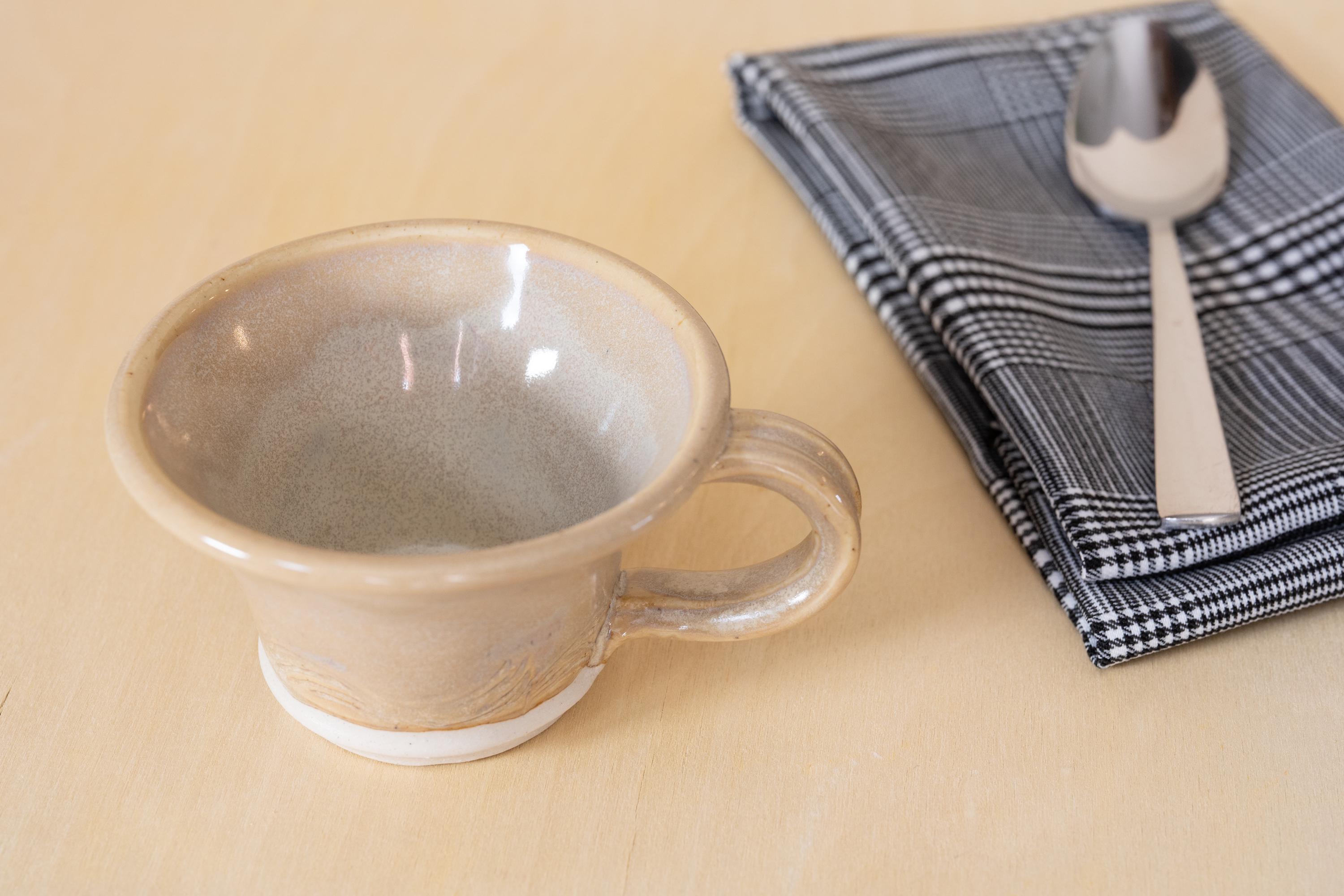 Handmade Ceramic Espresso Cup: Hand-Carved Pottery, Cream Glaze