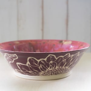 Handmade Ceramic Bowl: Sgraffito Sunflower Pottery Snack, Cereal, and Dessert Dish
