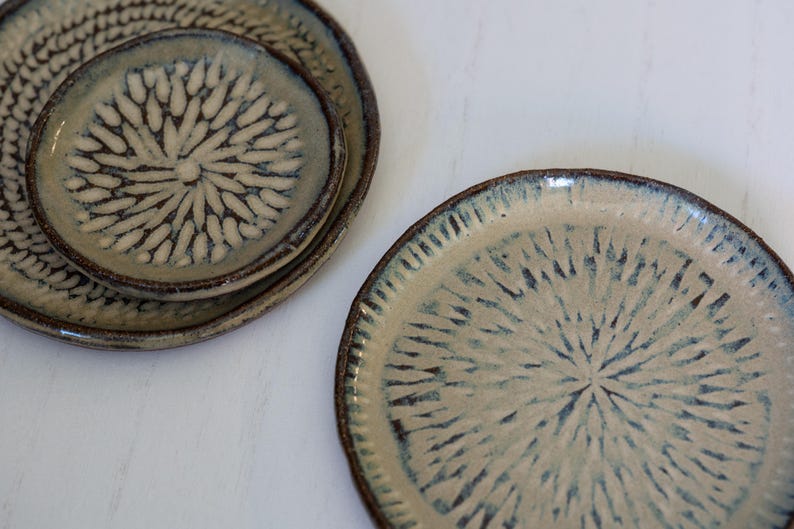 Handmade Plates, Handcrafted Stoneware Rustic Plates, Ceramic Side Dish, Carved Rustic Plates, Trinket Dishes, Rustic Home Decor