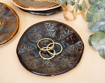 Handmade Embossed Ceramic Ring Dish – Catchall Dish and Jewelry Holder