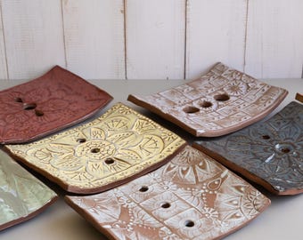 Handmade Ceramic Soap Dish: Self-Draining Pottery Sponge Holder