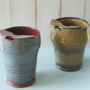 Handmade Ceramic Travel Mug: Wheel-Thrown, Hand-Carved Pottery Tumbler, 10-12 oz Lidded Stoneware Coffee Cup