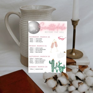 Scottsdale Before the Veil Disco Themed Bachelorette Party Weekend Itinerary Template