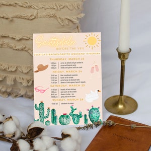 Scottsdale Bachelorette Party Itinerary Template| Customizable, Downloadable, Printable