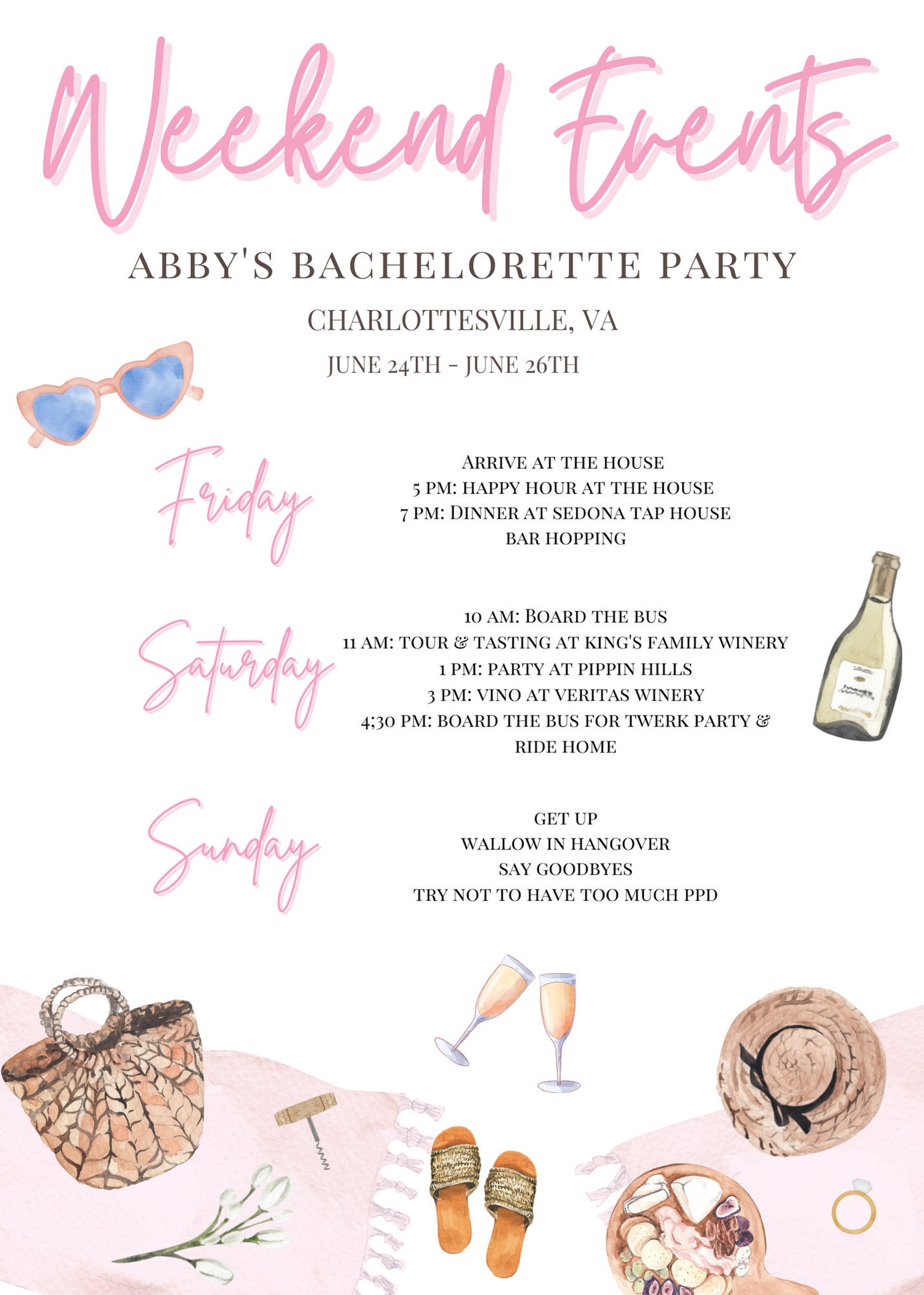 Wine Weekend Itinerary Etsy Wine Weekend Itinerary Etsy